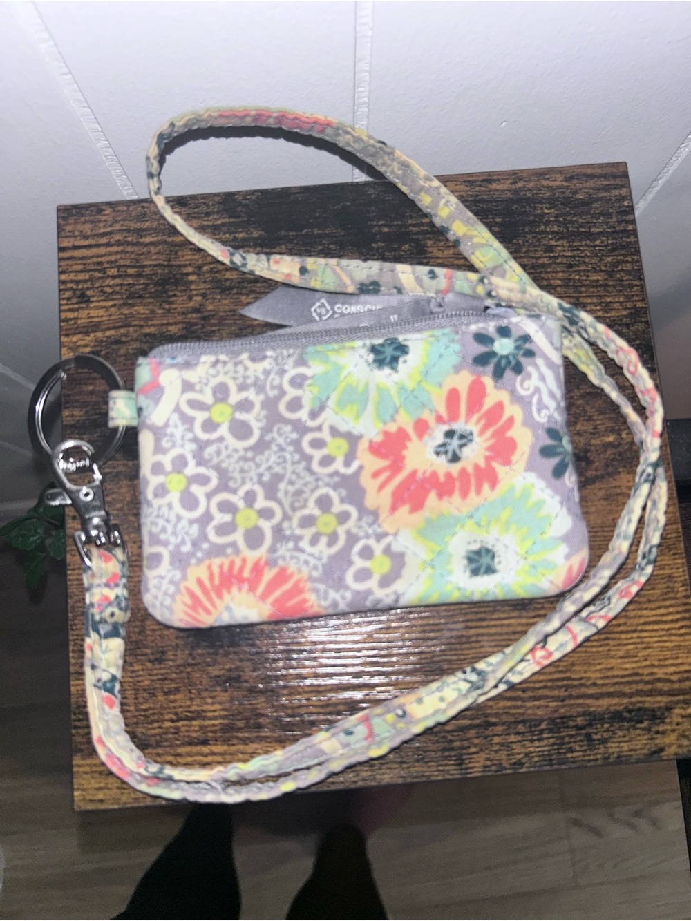 Vera Bradley Floral ID/Document Holder Lanyard Wristlet Keychain Clear ID Window